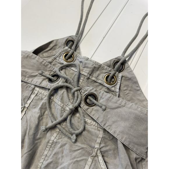 By Anthropologie Wide Leg Cropped Gray Brown Overalls Tie Waist Size Small - Picture 2 of 8